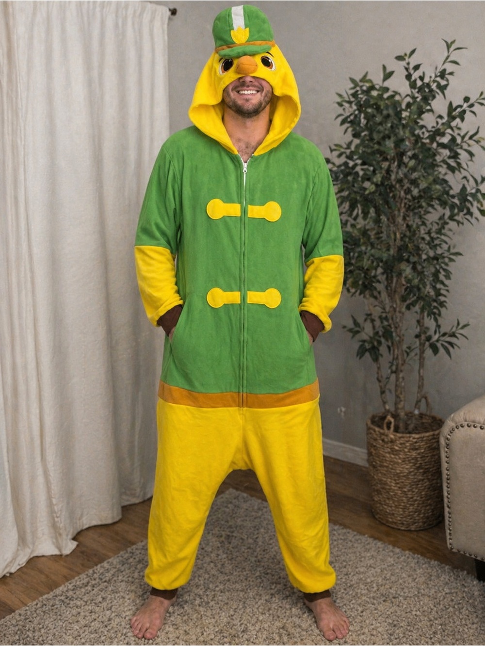 Adult Duck Costume Onesie Green Yellow Hooded Halloween Mascot Pajama XL